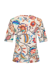 Mi Piace MP202271EBPT Travelstof shirt met V-hals – Embroidered Bloom Print