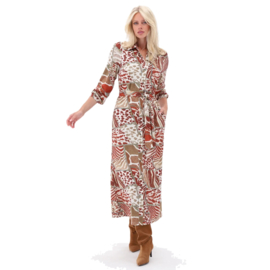 K-design D202 P167 Travelstof Maxi Blousejurk | Animal Patchwork Jurk met Ceintuur