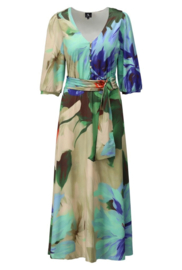 K-design A324 P955 klokkende travelstof maxi jurk met print en strikband