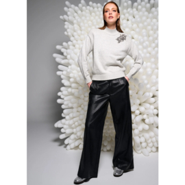 You're My Lobster by K-Design D758L Zwarte Lederlook Wide Leg Broek
