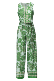 K-design A118 P918 groene travelstof jumpsuit met print en riem