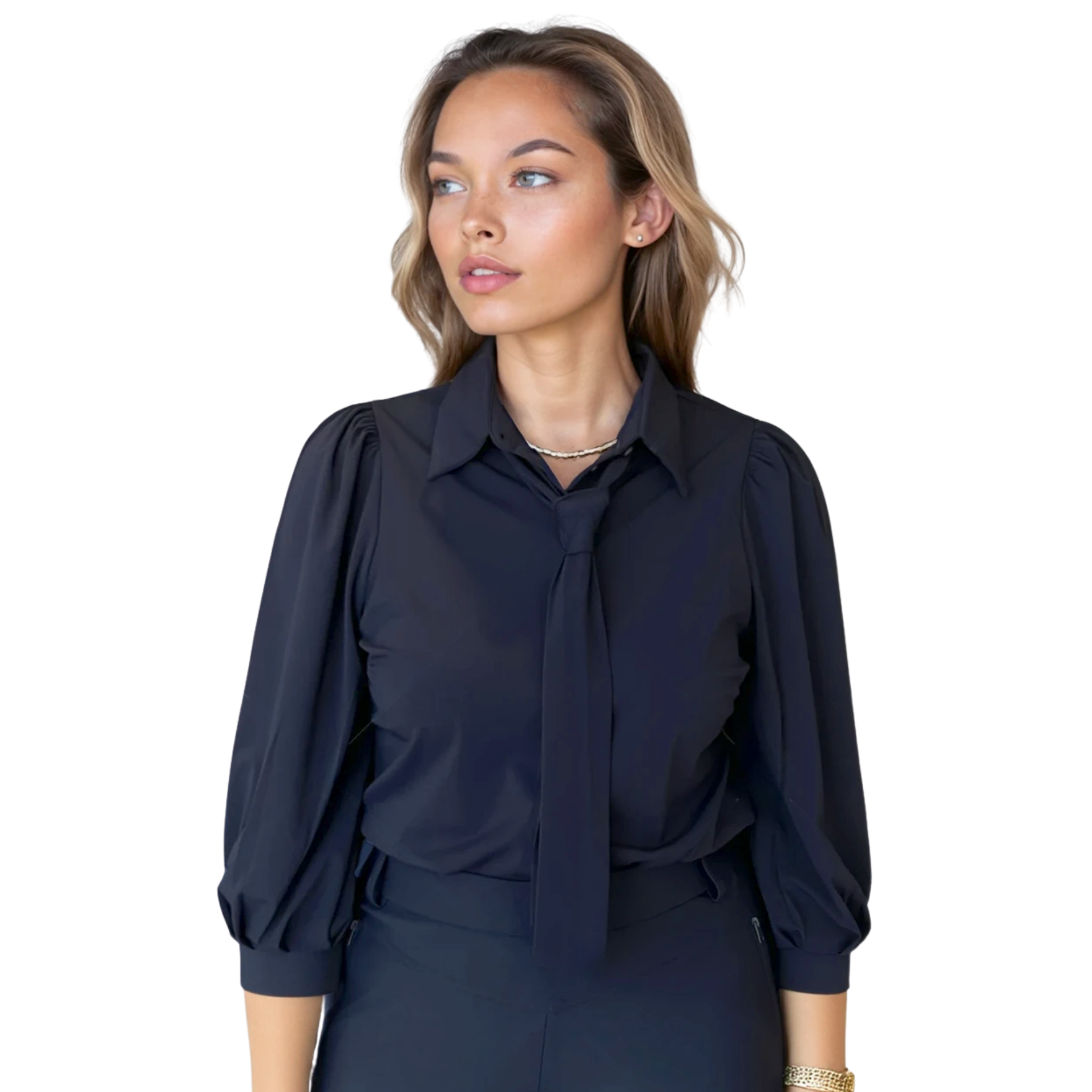 *-15€ AKTIE* Lady Day Mary travelstof blouse met stropdas - Blue | FW2025-2026