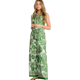 K-design A118 P918 groene travelstof jumpsuit met print en riem