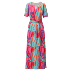 K-design A304 P937 travelstof maxi jurk met print en riem