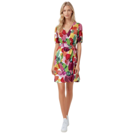K-design A206 P977 klokkende travelstof jurk met print en riem