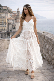 Antica Sartoria DW069 Boho witte lange jurk met bandjes