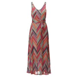 K-design A251 P975 Mouwloze maxi jurk met zigzag print en riem
