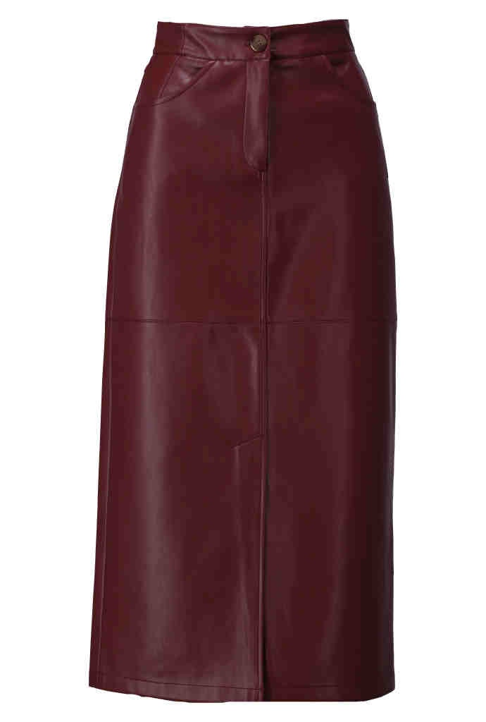*PRE-ORDER* K-design B754 Vegan lederen rok met split | FW2025-2026