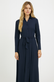 Only-M travelstof maxi jurk 064A met ceintuur Navy