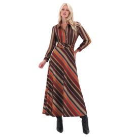 K-Design D310 P159 Maxi Travelstof Blousejurk met Ceintuur en Strepenprint