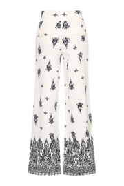 Mi Piace rechte travelstof broek Border Ornament print - Off White|Black