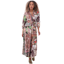 K-design A329 P939 travelstof maxi jurk met riem
