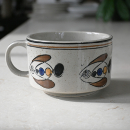 Soepkom - vintage - handbeschilderd - Vis - Met losse schotel