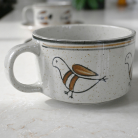Soepkom - vintage - handbeschilderd - Vogel - met losse schotel