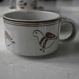 Soepkom - vintage - handbeschilderd - Vogel - met losse schotel