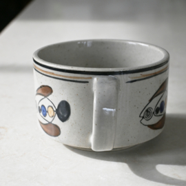 Soepkom - vintage - handbeschilderd - Vis - Met losse schotel