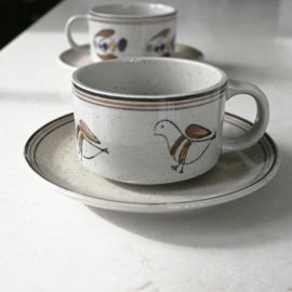 Soepkom - vintage - handbeschilderd - Vogel - met losse schotel