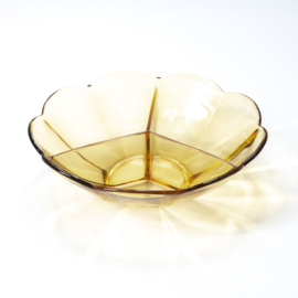 Serveerschaal - vintage - glas- vakverdeling  - amberkleurig