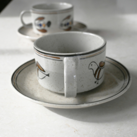 Soepkom - vintage - handbeschilderd - Vogel - met losse schotel