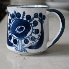 Mok - vintage - handbeschilderd  - blauw - set van vijf