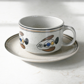 Soepkom - vintage - handbeschilderd - Vis - Met losse schotel