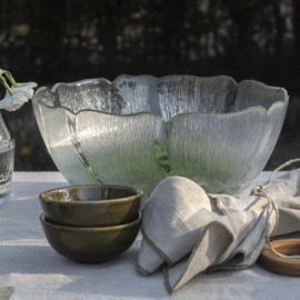 Saladeschaal - Serveerschaal - vintage - Glas - set van zeven - inclusief zes kopjes  -  vintage - Arcoroc Fleur