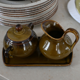 Suiker en melkset - Vierdelig - Set voor olie, zeezout en kruiden - vintage - St Clement France