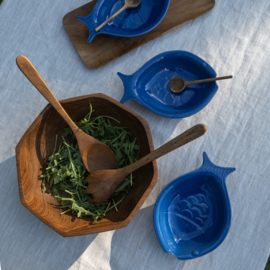 Schaal - vintage - Vis - Blauw - set van TWEE