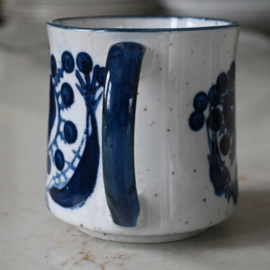 Mok - vintage - handbeschilderd  - blauw - set van vijf