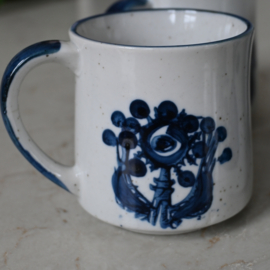 Mok - vintage - handbeschilderd  - blauw - set van vijf