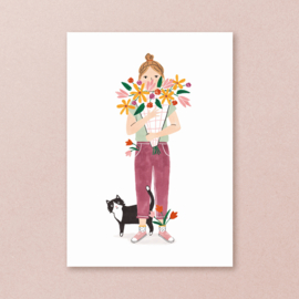 Postkaart Bloemenmeisje - Studio Kuukeluus