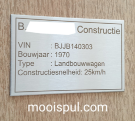 Gepersonaliseerd RVS typeplaatje 85 x 54mm