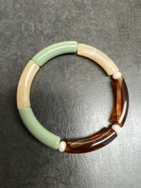 Tube armband beige/bruin marble en groen