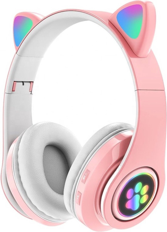 Hoofdtelefoon-Draadloze Koptelefoon-Kids Headset-Over Ear-Bluetooth- Microfoon-Katten Oortjes-Led Verlichting-Roze | Gadgets | LiLaLed