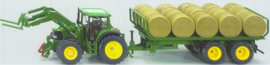 John Deere with Front loader and trailer with round bales Scale 1:32