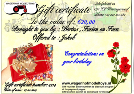Gift Certificate (Coupon) Wagenhof Model-Toys. Value of your choice
