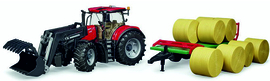 CASE IH OPTUM 300 with front loader and bale wagon. BRUDER BRU03198