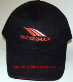 McCormick cap red logo with red sandwich brim in peak.