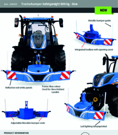 Tractor Safety bumper with weight in New Holland Blue. UH6251. 1:32