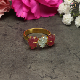 Robijn & Aquamarijn Fairy | .925 Goldplated 14K Ring nr. 83