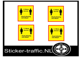 1,5 Meter houd rekening met elkaar Corona set van 4 Stickers