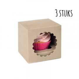 House of Marie Cupcake Doosje 1 Kraft (incl. tray met venster) 3st.