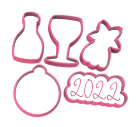 Nieuwjaar 2022 set 5 delig Chubby 5,5 cm cookie cutter set