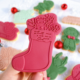 Kerst-  kerstsok christmas cookie out boss & cookie cutter -  2 delig