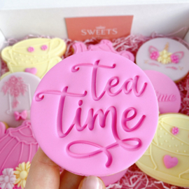 tea time tekst stempel met handvat