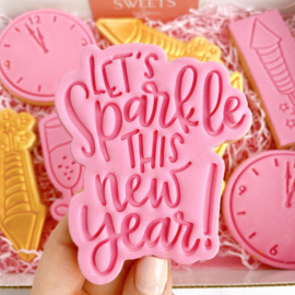 Let's sparkle ...tekst  stempel  & cookie cutter - 2 delig