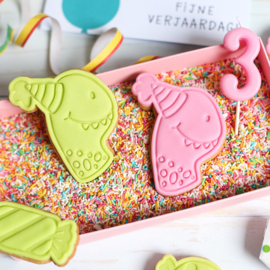 Feest dino stempel  & cookie cutter - 2 delig