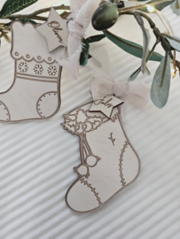 Houten Kerstsok kerstbal ~ Naam