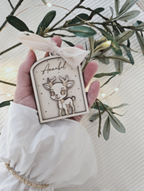 Houten Kerstbalornament Hertje ~ Naam