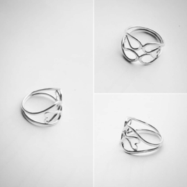 Dubbele hart-in-hart ring zilver
